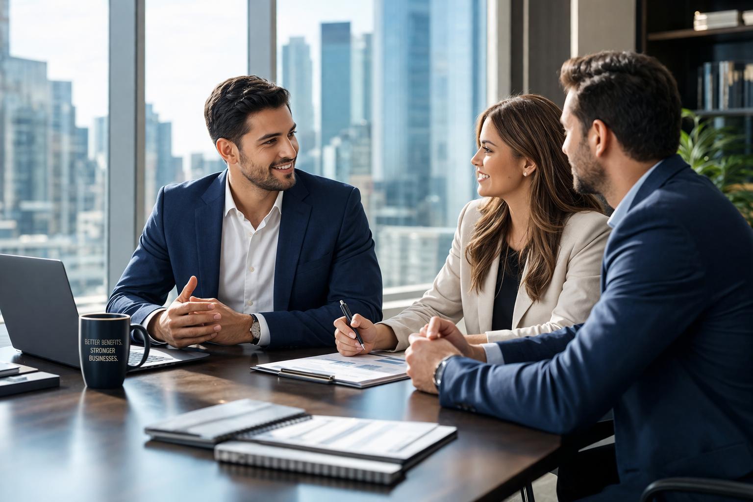Employer team discussing Amazon DSP benefit savings in a conference room